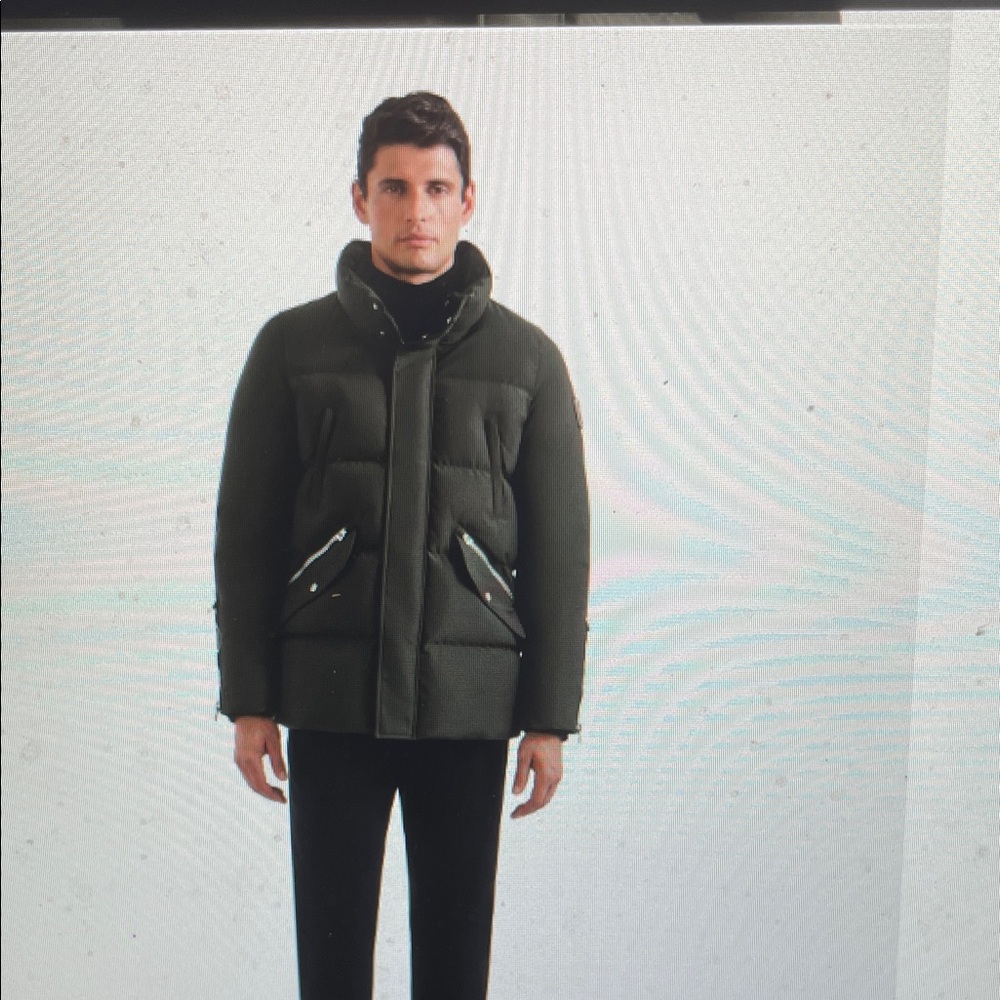 Men's Rudsak Green hooded down filled puff Jacket with leather trim - new